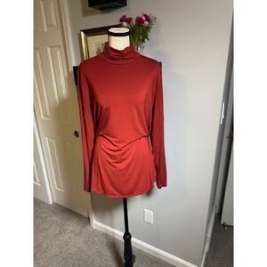 Susan Graver Weekend Essentials Minimalist  Rust Ruched Turtleneck Top Womens XL